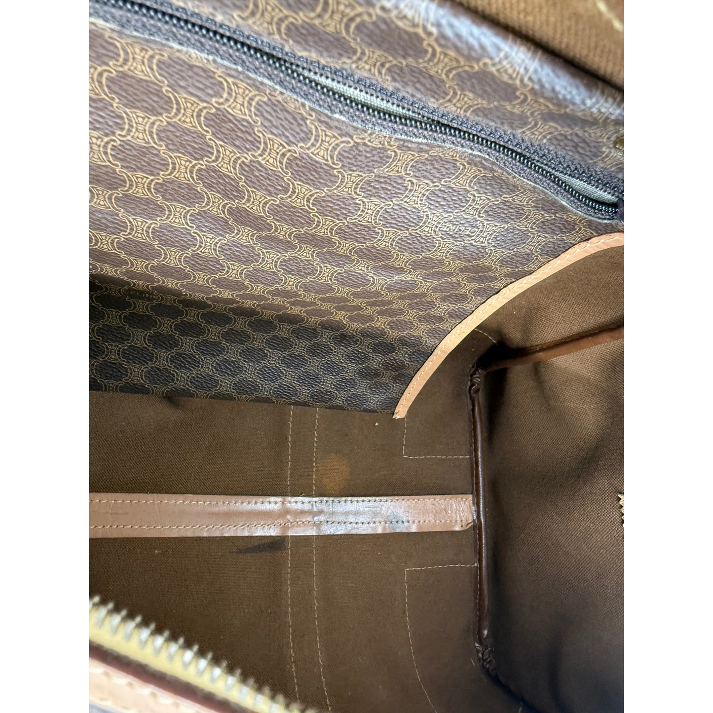 Authentic Celine Macadam Canvas Duffle with Tan Leather Trim