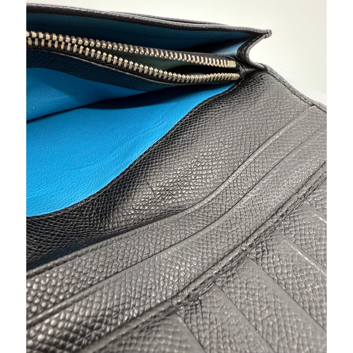 Authentic BVLGARI Serpenti Continental Wallet - Black Leather with Blue Interior