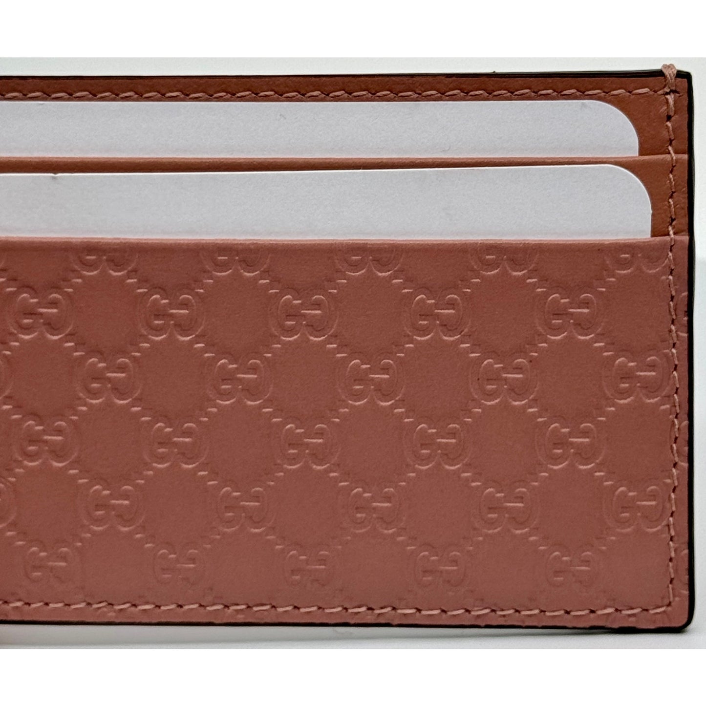 Unused GUCCI Micro Guccissima Soft Pink Leather Card Case Holder