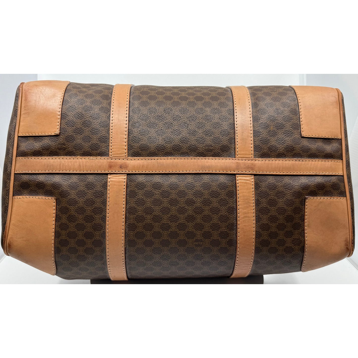 Authentic Celine Macadam Canvas Duffle with Tan Leather Trim