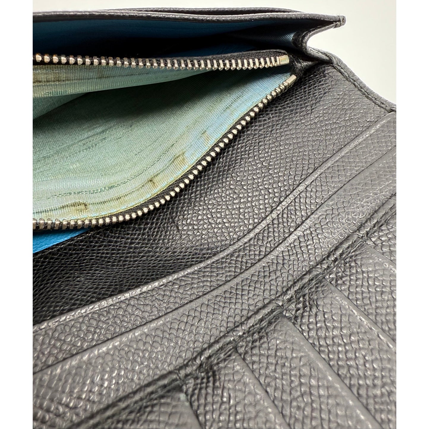 Authentic BVLGARI Serpenti Continental Wallet - Black Leather with Blue Interior