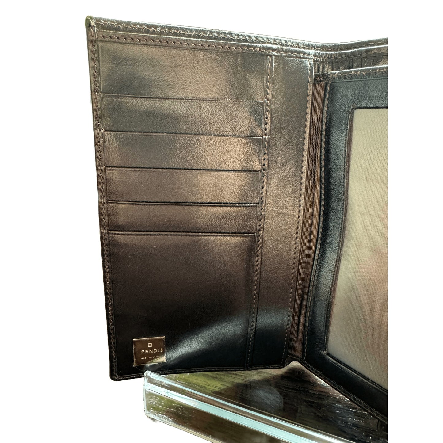 Fendi Zucca Monogram Bifold Wallet - Brown/Black Canvas with Leather Trim