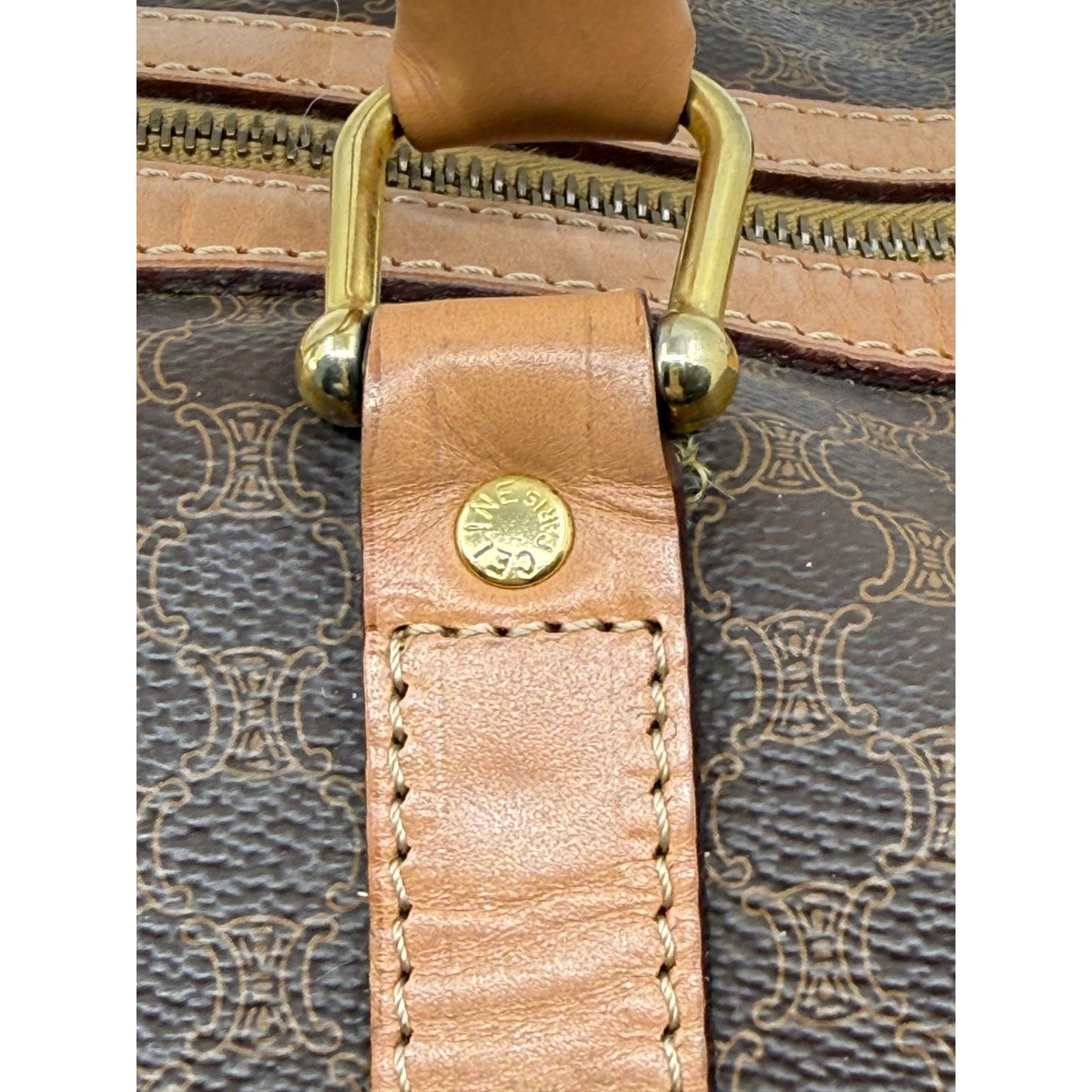 Authentic Celine Macadam Canvas Duffle with Tan Leather Trim