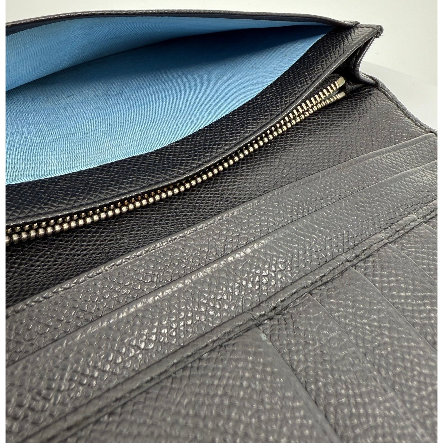 Authentic BVLGARI Serpenti Continental Wallet - Black Leather with Blue Interior