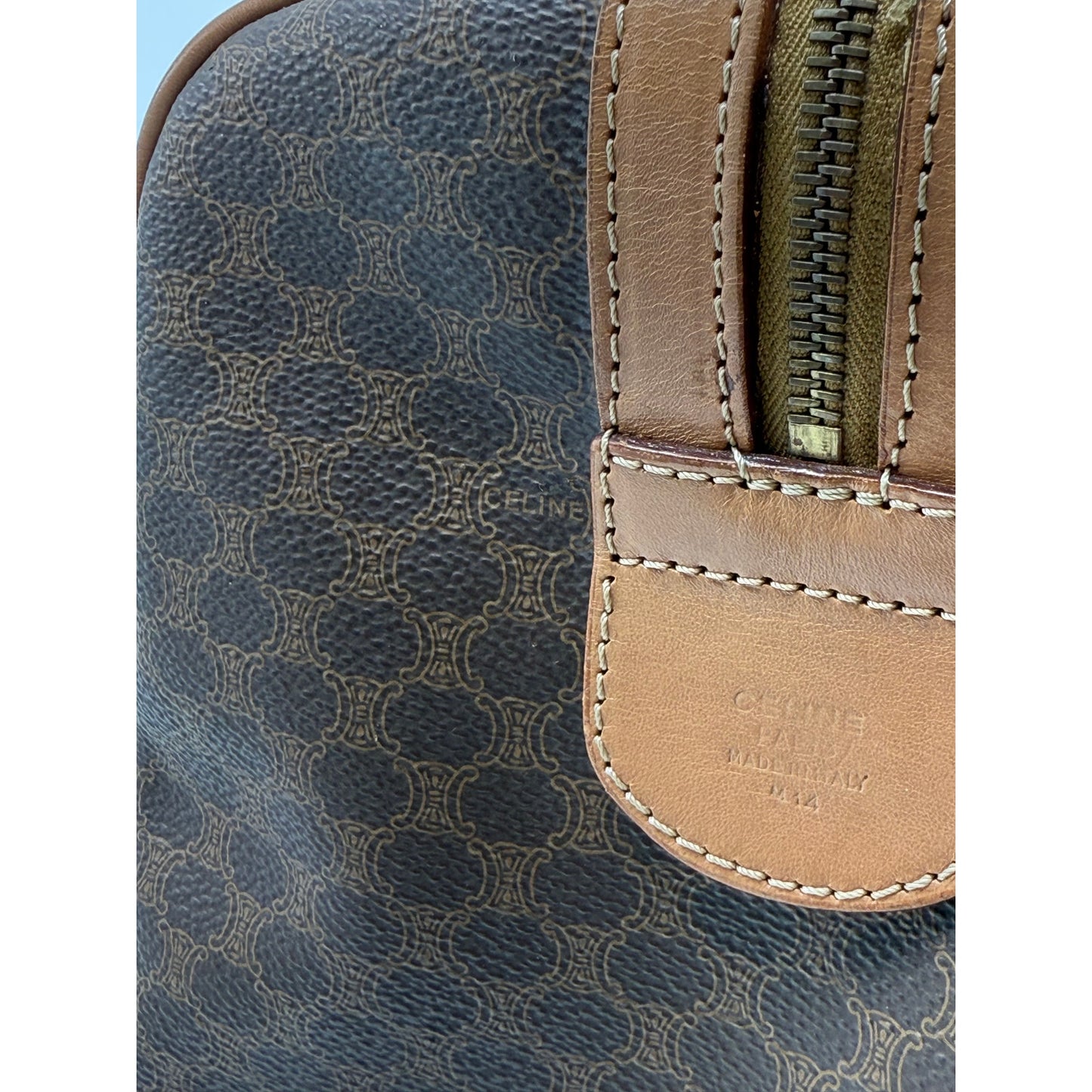 Authentic Celine Macadam Canvas Duffle with Tan Leather Trim