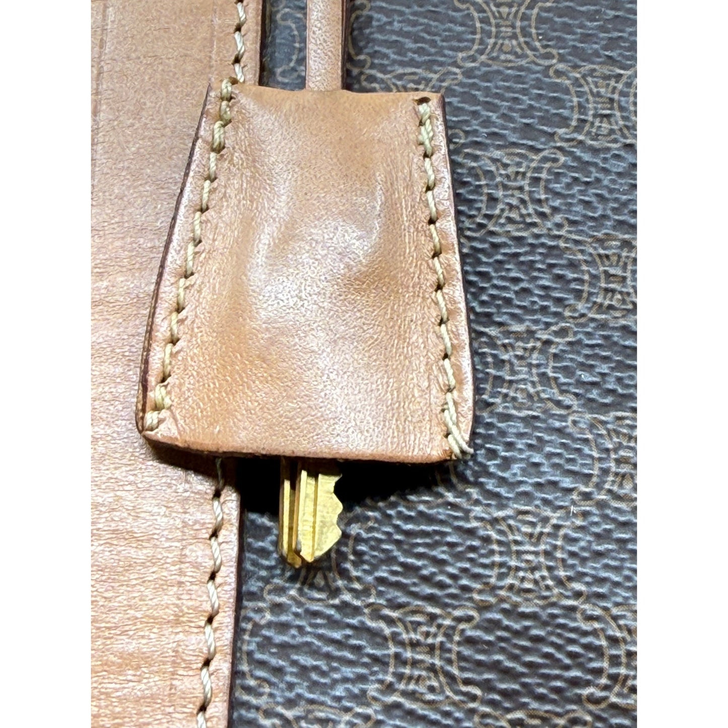 Authentic Celine Macadam Canvas Duffle with Tan Leather Trim