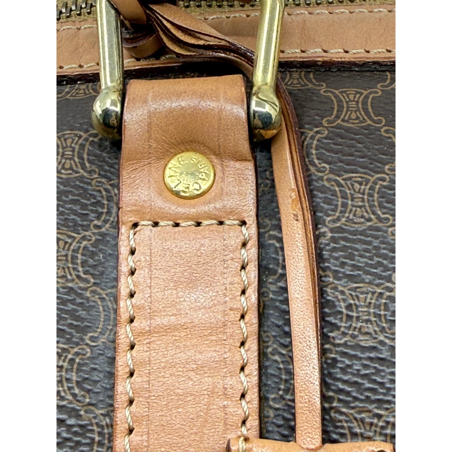 Authentic Celine Macadam Canvas Duffle with Tan Leather Trim