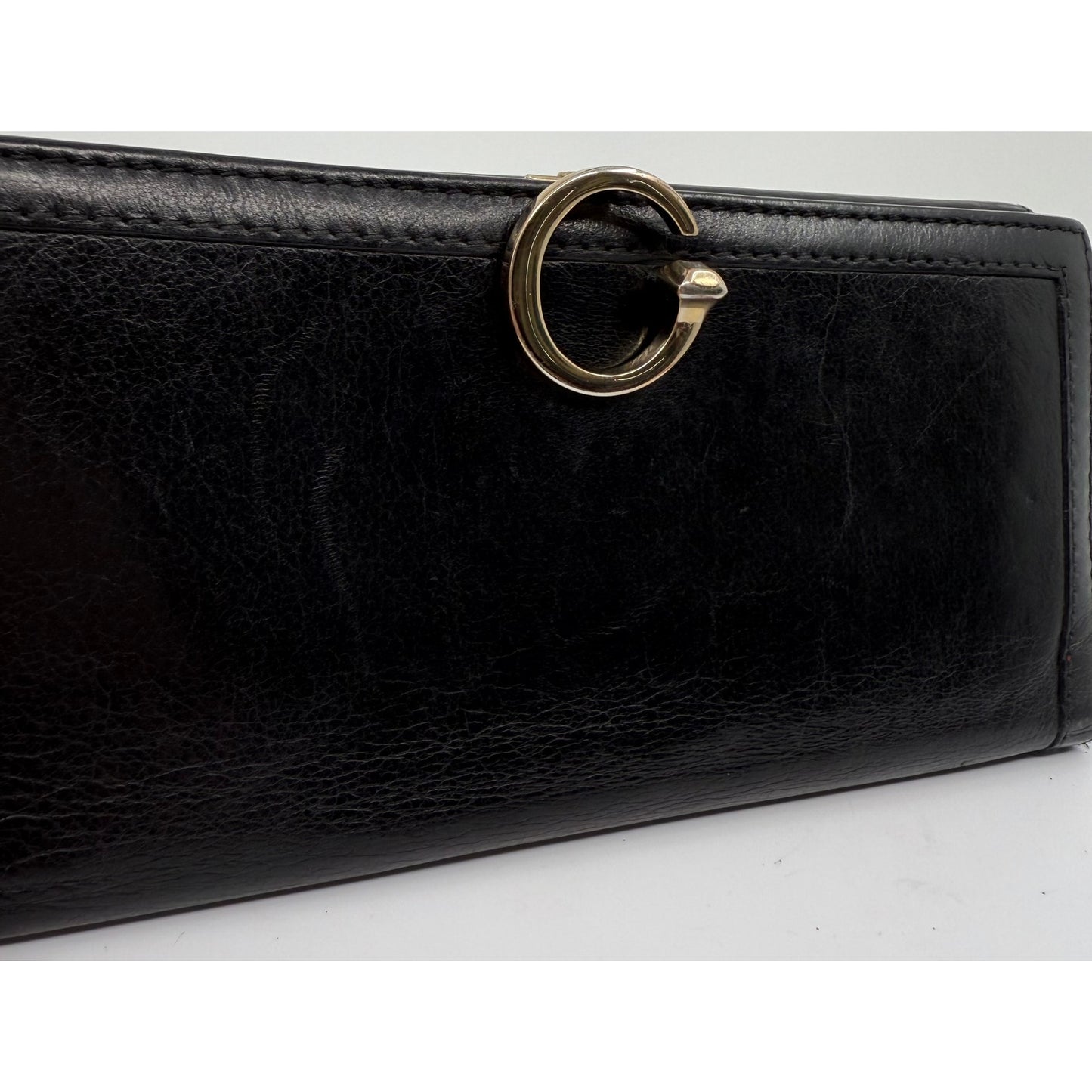 Authentic Gucci Black Leather Continental Wallet w/ ‘G’ Clasp