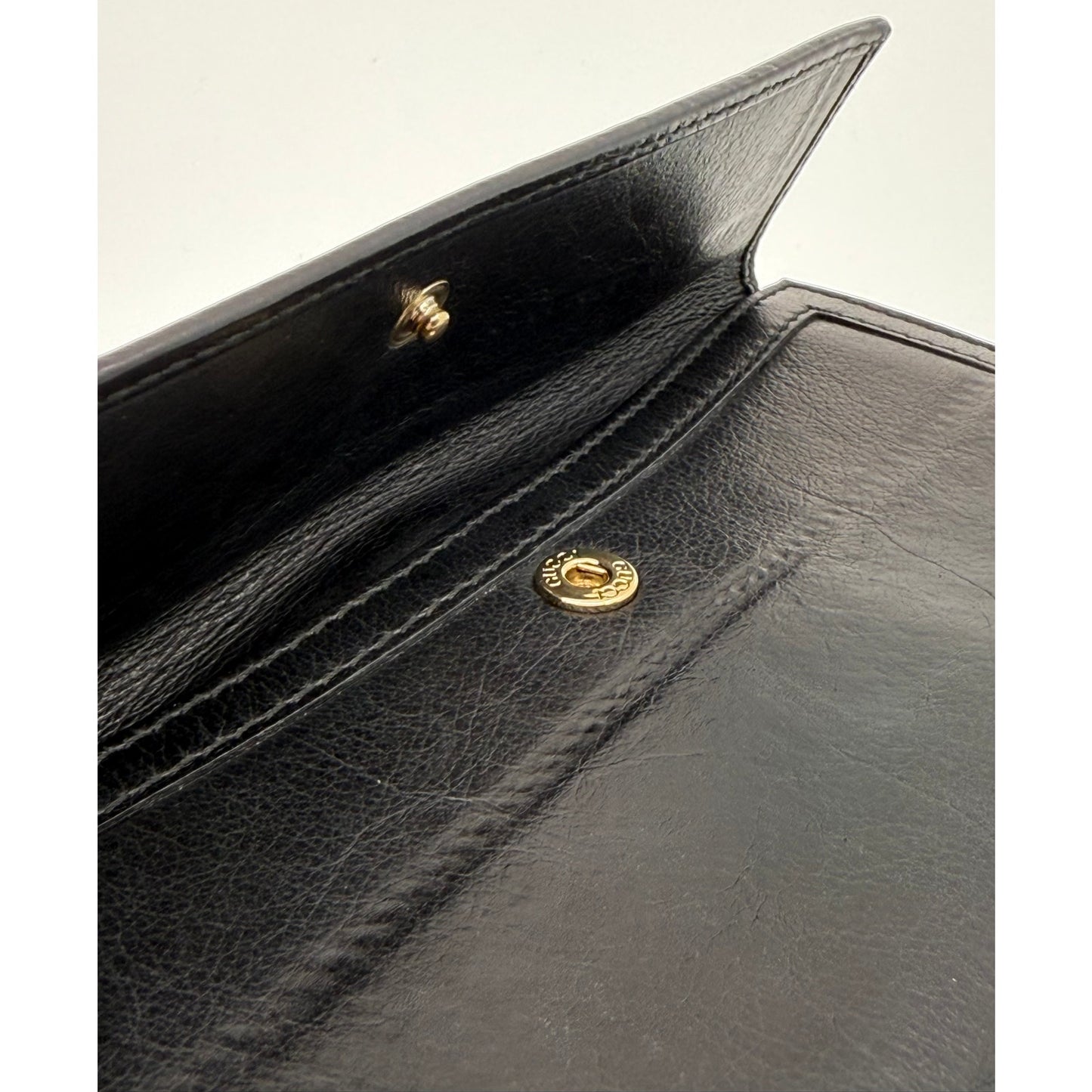 Authentic Gucci Black Leather Continental Wallet w/ ‘G’ Clasp