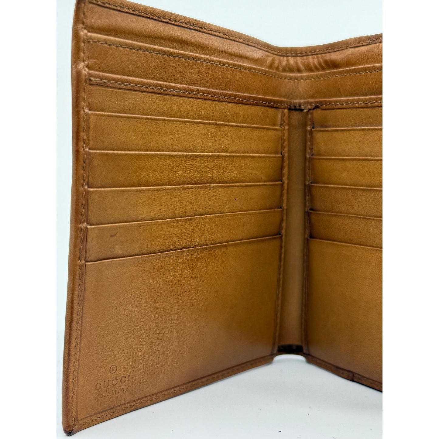 Authentic Gucci Vintage Leather Bifold Wallet with Web Stripe Detail