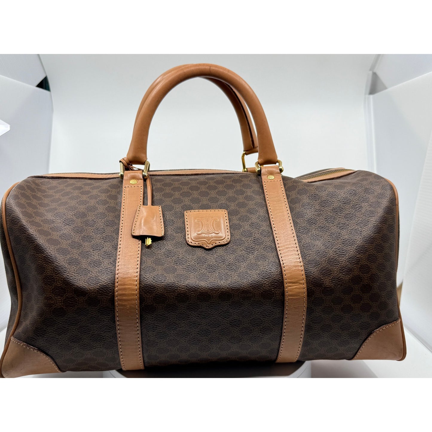 Authentic Celine Macadam Canvas Duffle with Tan Leather Trim