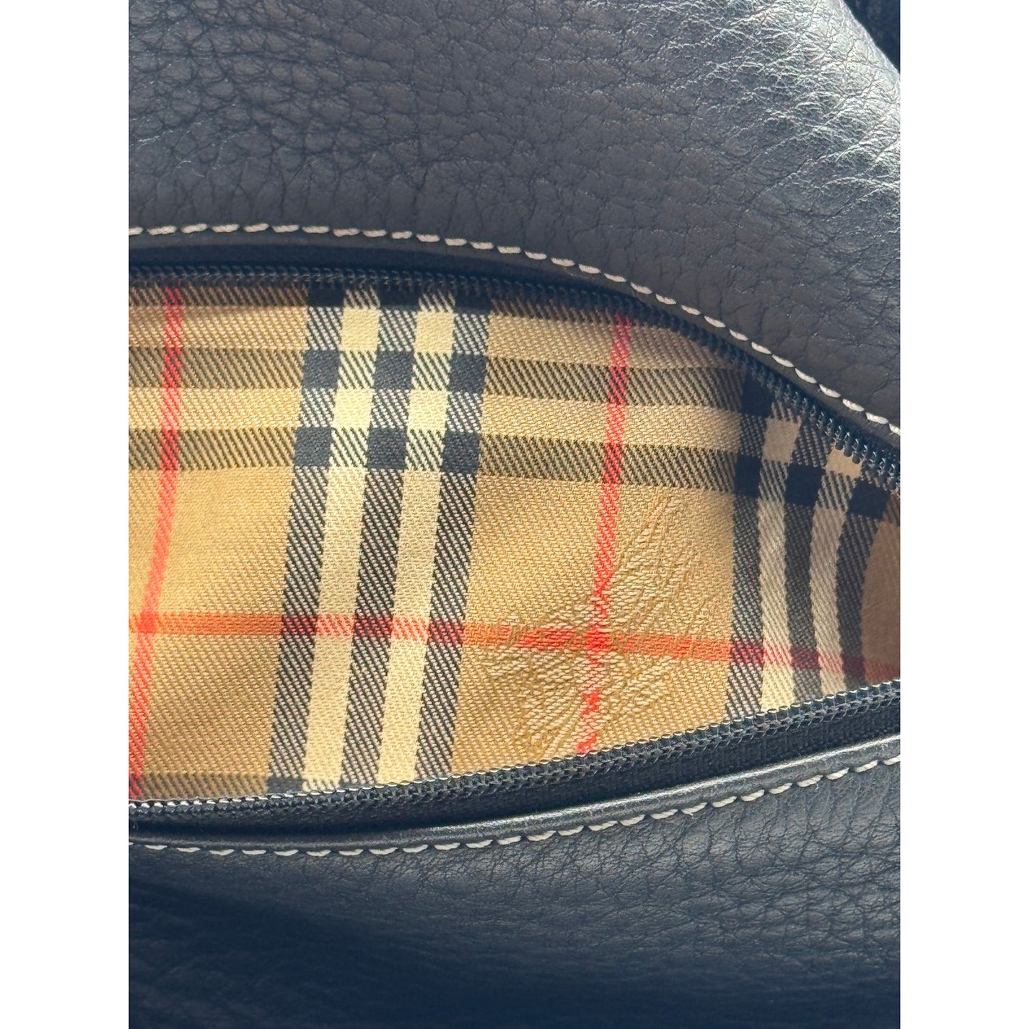 Vintage Burberrys Black Leather Drawstring Bucket Bag