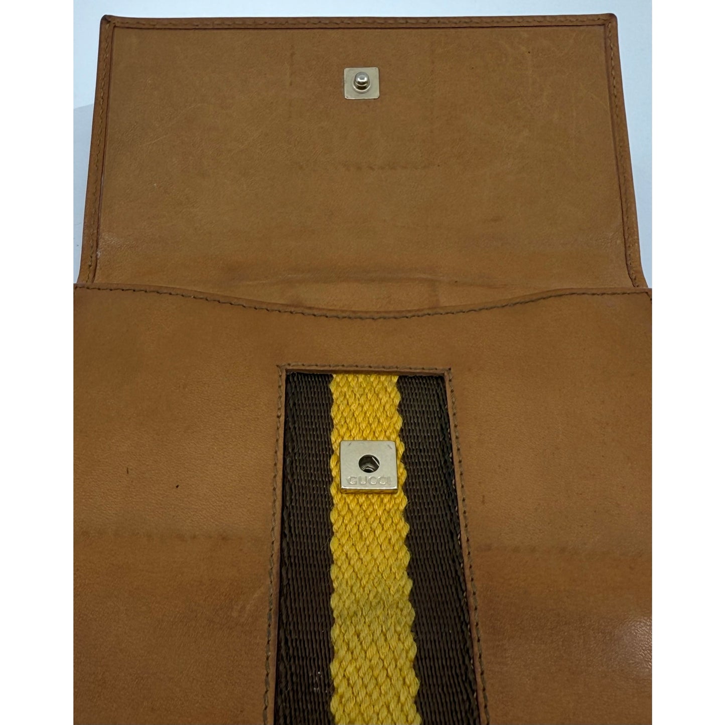 Authentic Gucci Vintage Leather Bifold Wallet with Web Stripe Detail