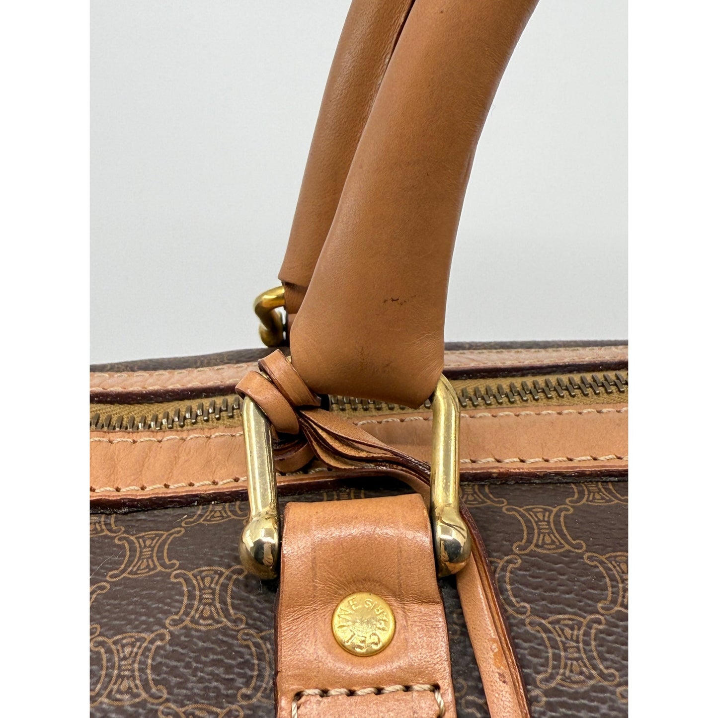Authentic Celine Macadam Canvas Duffle with Tan Leather Trim