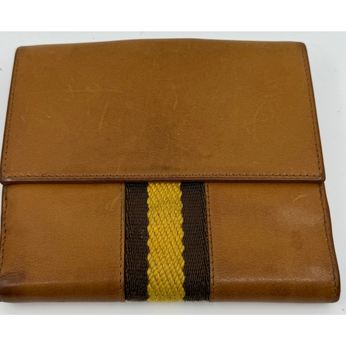 Authentic Gucci Vintage Leather Bifold Wallet with Web Stripe Detail