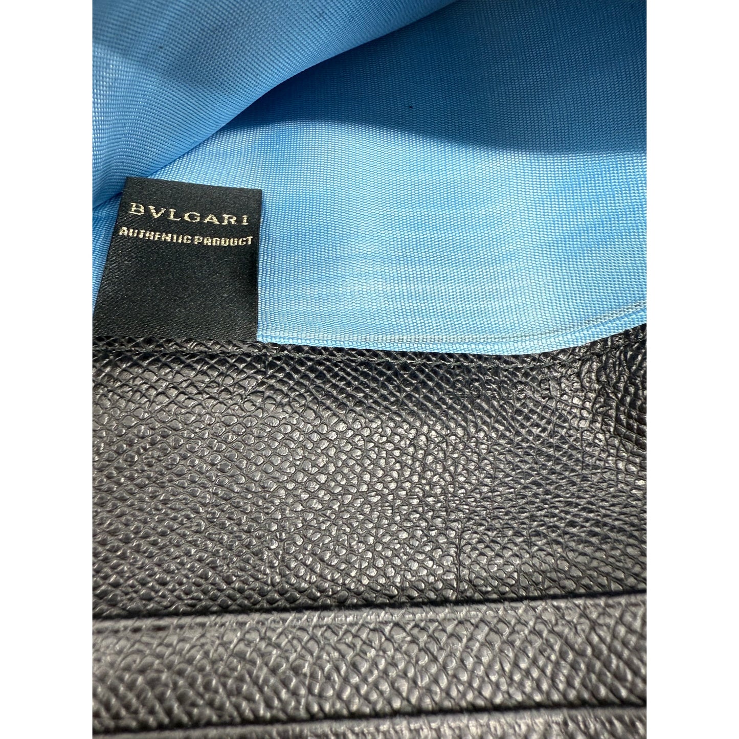 Authentic BVLGARI Serpenti Continental Wallet - Black Leather with Blue Interior
