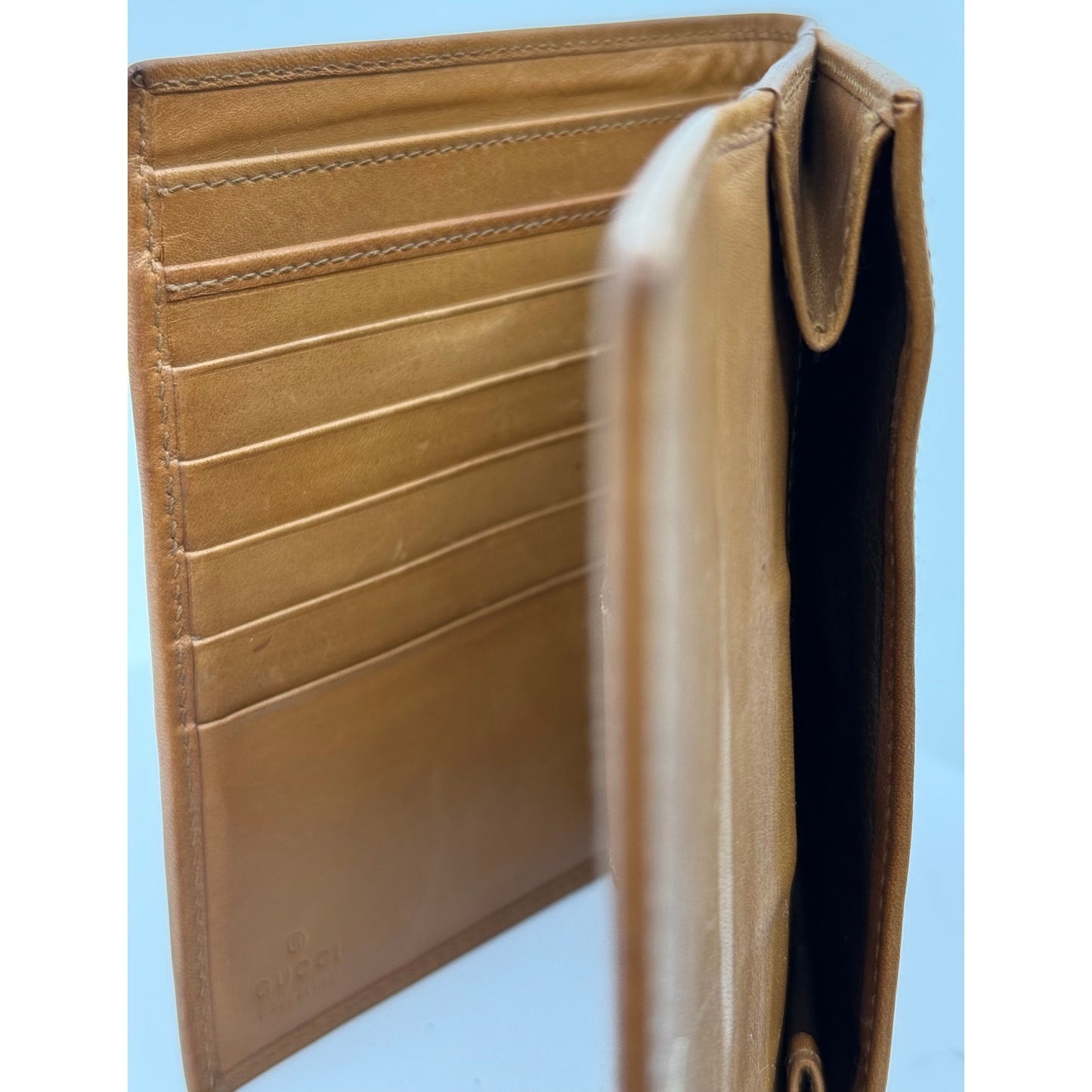 Authentic Gucci Vintage Leather Bifold Wallet with Web Stripe Detail