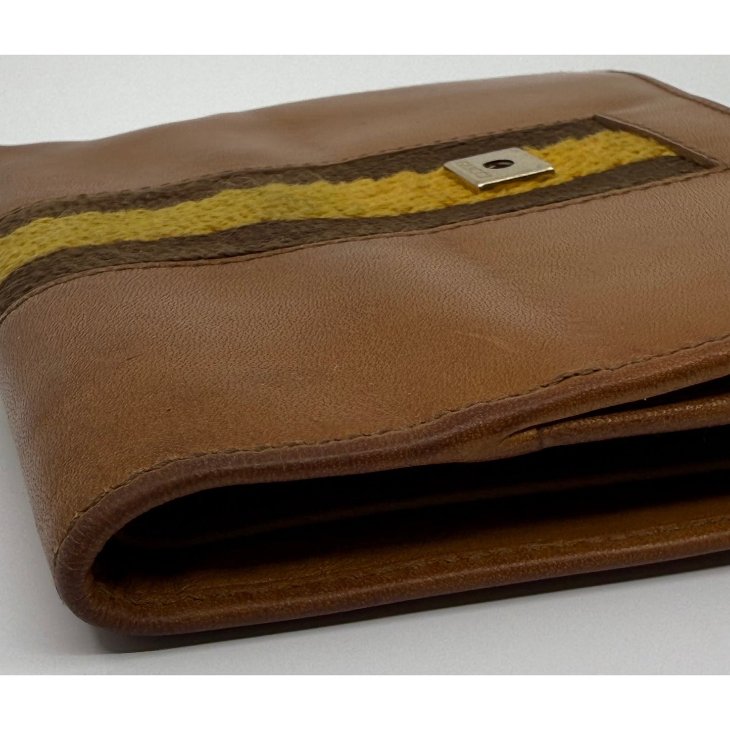 Authentic Gucci Vintage Leather Bifold Wallet with Web Stripe Detail