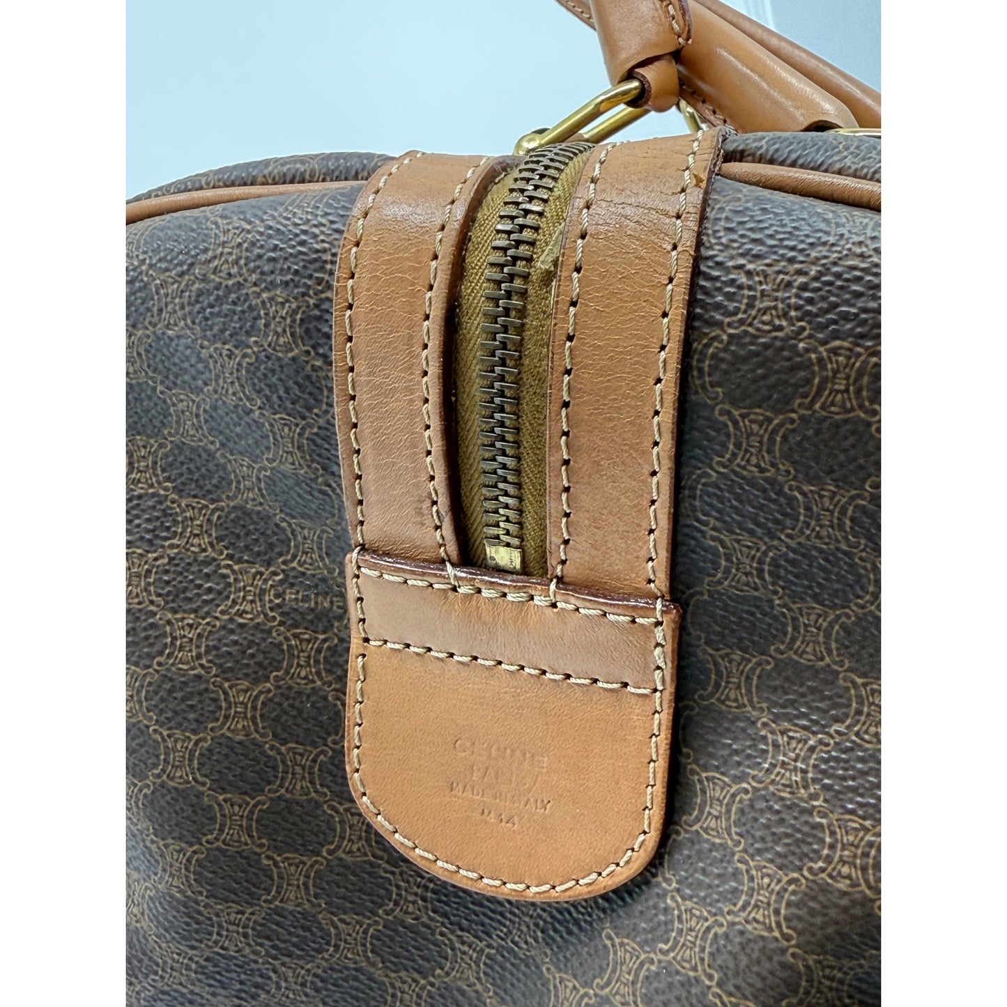 Authentic Celine Macadam Canvas Duffle with Tan Leather Trim