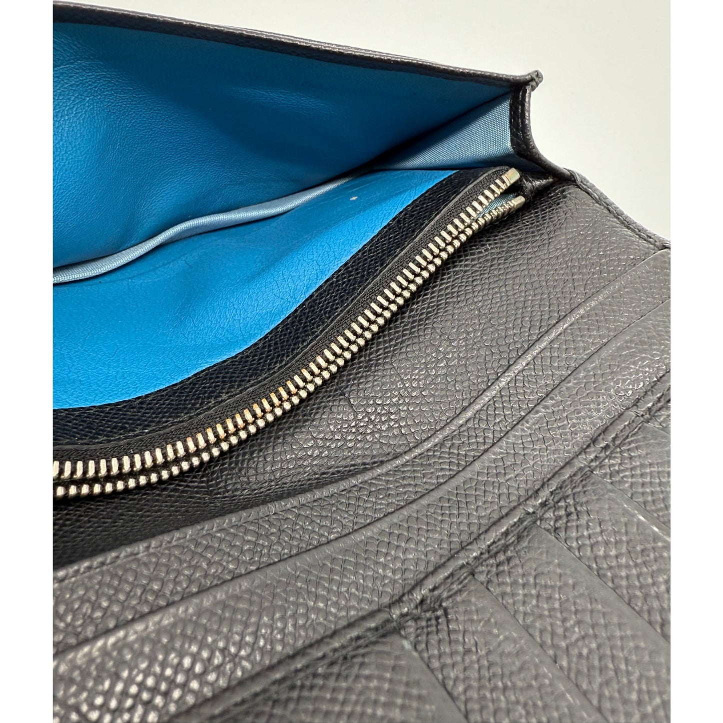 Authentic BVLGARI Serpenti Continental Wallet - Black Leather with Blue Interior