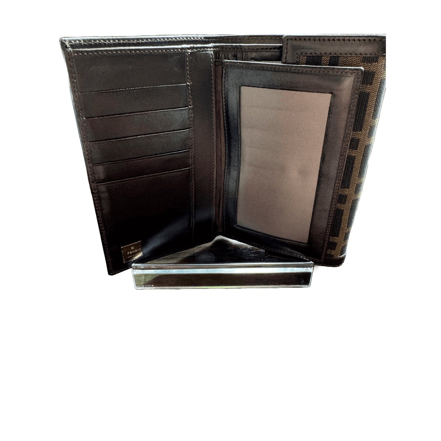 Fendi Zucca Monogram Bifold Wallet - Brown/Black Canvas with Leather Trim