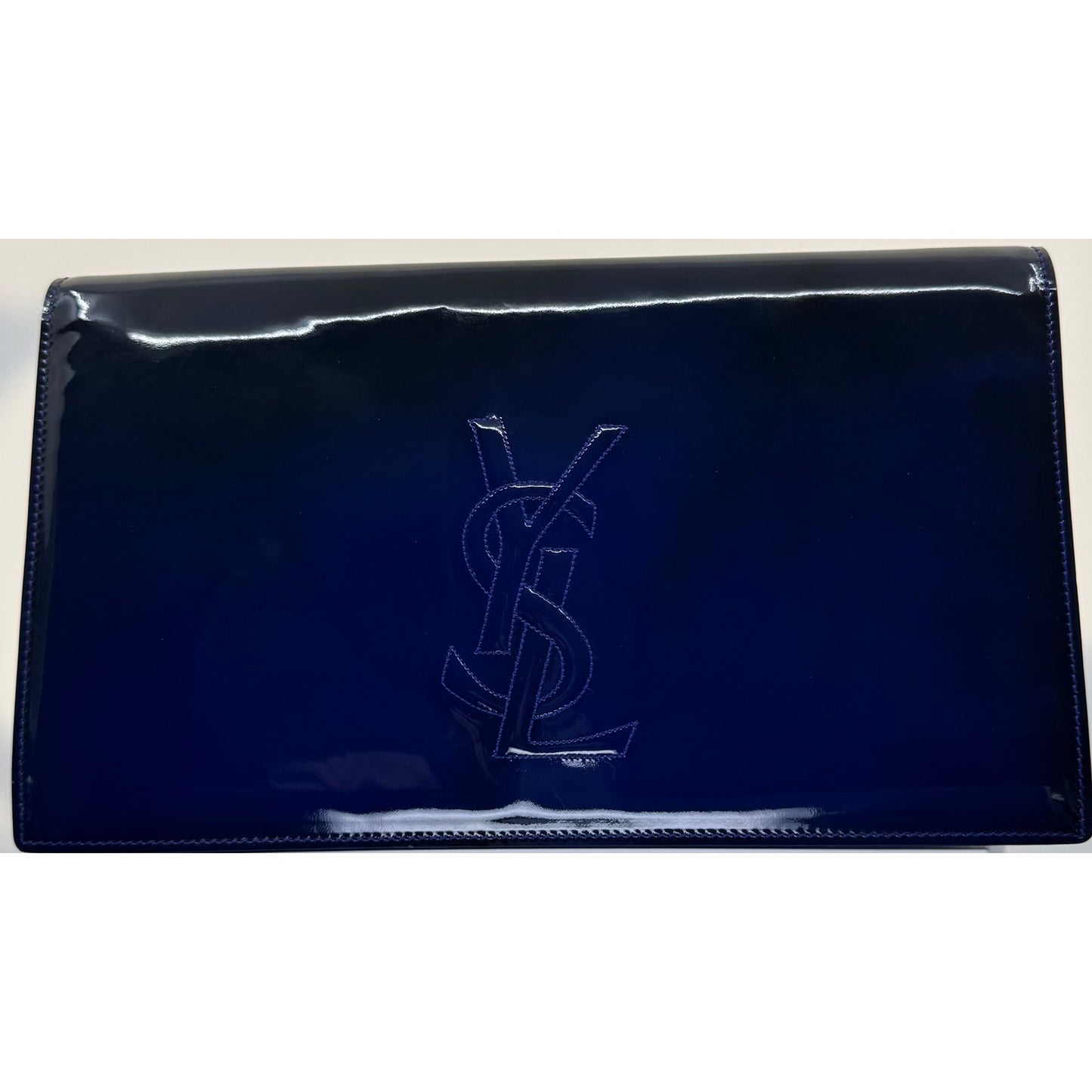 Yves Saint Laurent Blue Patent Leather Clutch with Aftermarket Chain