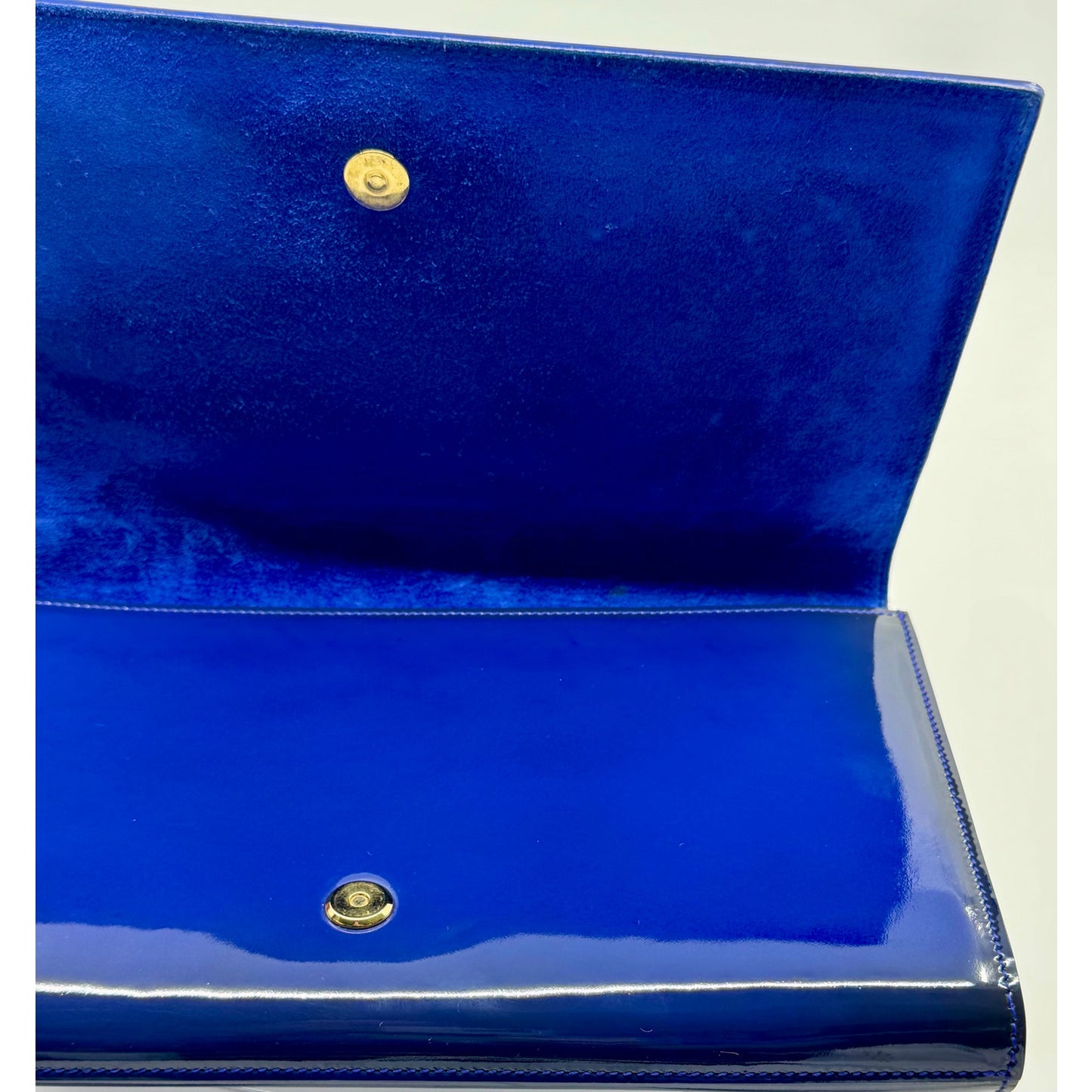 Yves Saint Laurent Blue Patent Leather Clutch with Aftermarket Chain