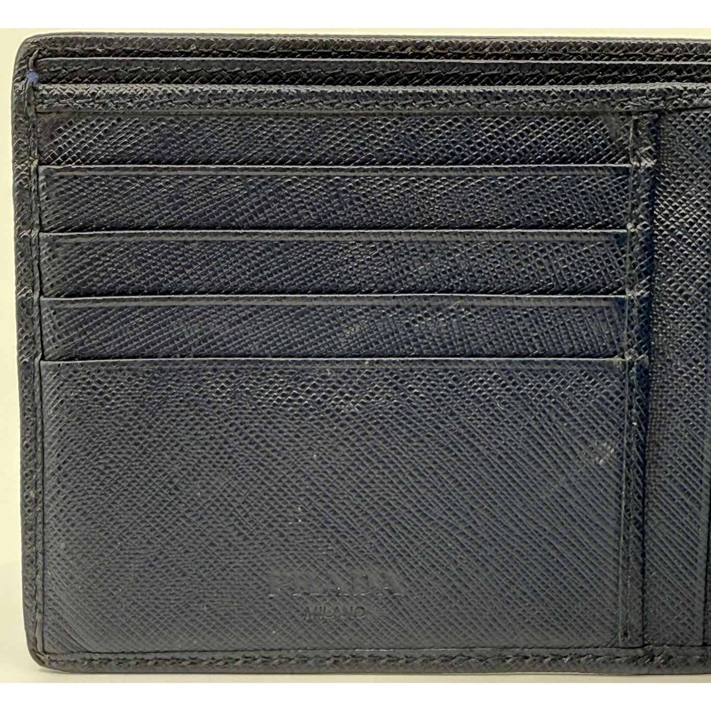 Authentic Prada Saffiano Leather Bifold Wallet - Navy Blue